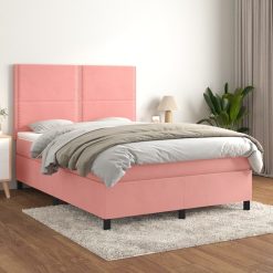Box spring postelja z vzmetnico roza 140x190 cm žamet