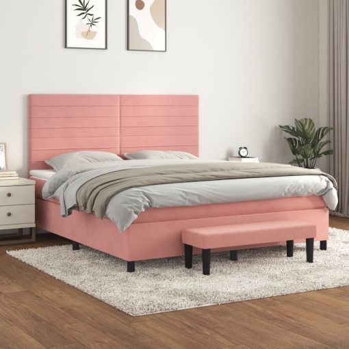 Box spring postelja z vzmetnico roza 160x200 cm žamet