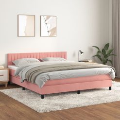 Box spring postelja z vzmetnico roza 160x200 cm žamet