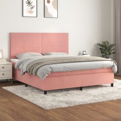 Box spring postelja z vzmetnico roza 160x200 cm žamet