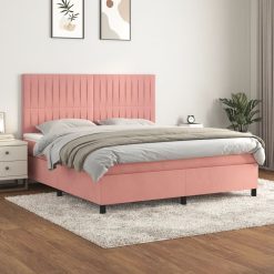 Box spring postelja z vzmetnico roza 160x200 cm žamet