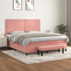 Box spring postelja z vzmetnico roza 180x200 cm žamet