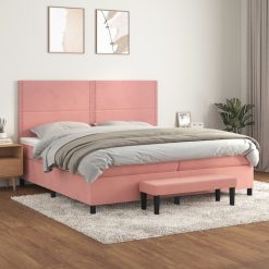 Box spring postelja z vzmetnico roza 200x200 cm žamet