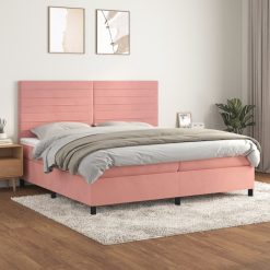 Box spring postelja z vzmetnico roza 200x200 cm žamet