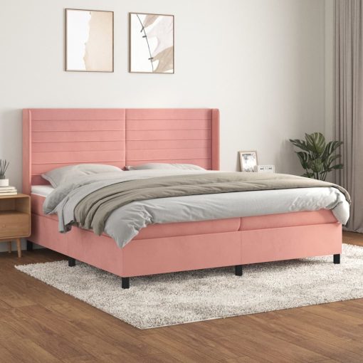 Box spring postelja z vzmetnico roza 200x200 cm žamet