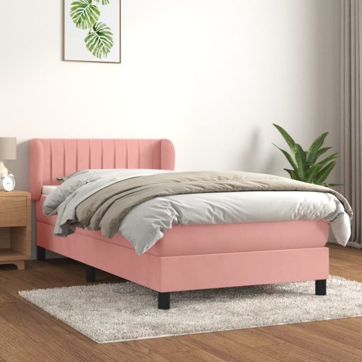 Box spring postelja z vzmetnico roza 90x190 cm žamet