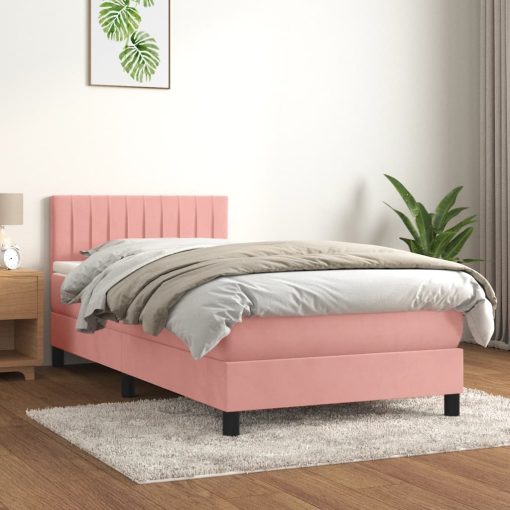 Box spring postelja z vzmetnico roza 90x190 cm žamet