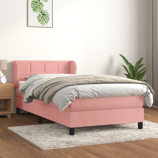 Box spring postelja z vzmetnico roza 90x200 cm žamet