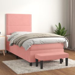 Box spring postelja z vzmetnico roza 90x200 cm žamet