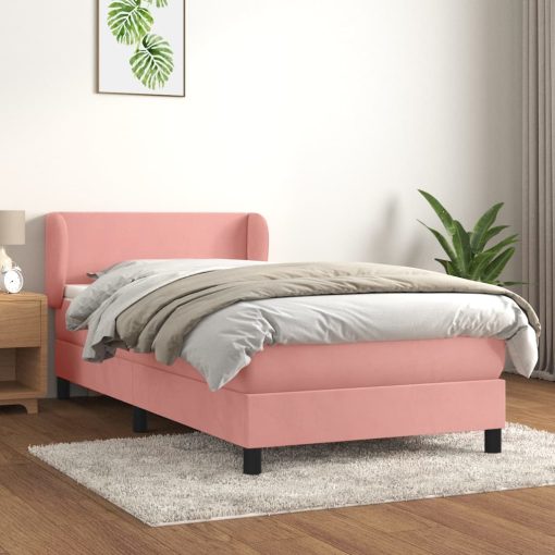 Box spring postelja z vzmetnico roza 90x200 cm žamet