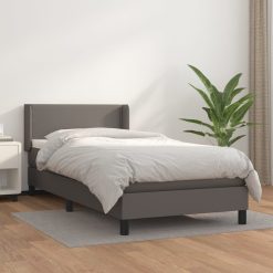 Box spring postelja z vzmetnico siv 100x200 cm umetno usnje