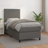 Box spring postelja z vzmetnico siv 100x200 cm umetno usnje