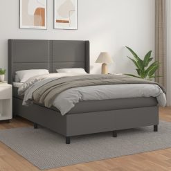 Box spring postelja z vzmetnico siv 140x190 cm umetno usnje