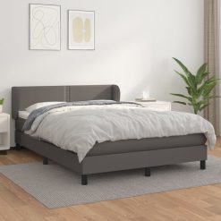 Box spring postelja z vzmetnico siv 140x200 cm umetno usnje