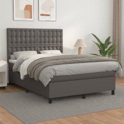 Box spring postelja z vzmetnico siv 140x200 cm umetno usnje