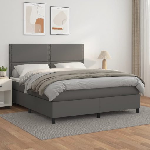 Box spring postelja z vzmetnico siv 160x200 cm umetno usnje
