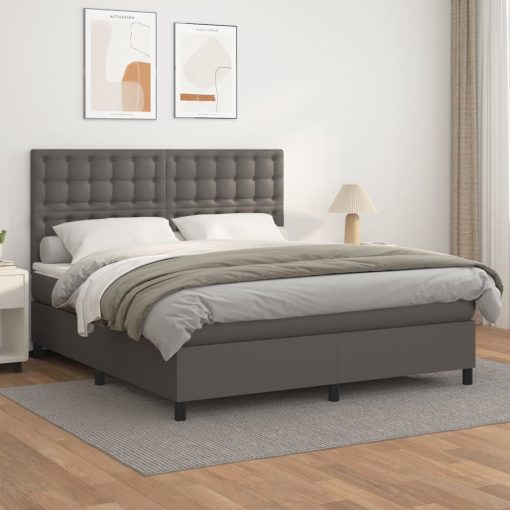 Box spring postelja z vzmetnico siv 160x200 cm umetno usnje