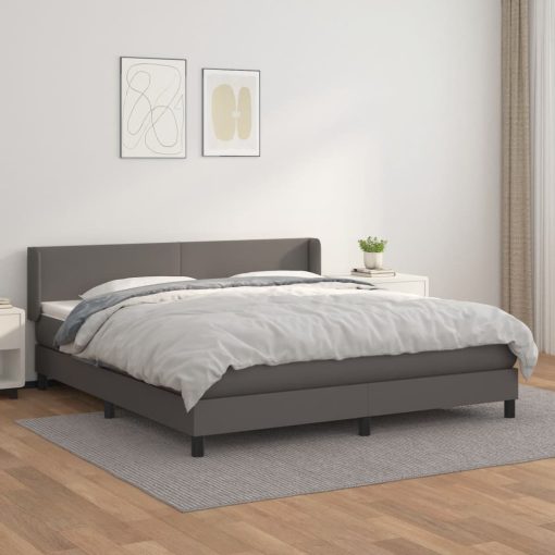 Box spring postelja z vzmetnico siva 180x200 cm umetno usnje