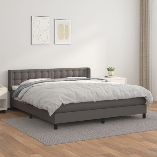 Box spring postelja z vzmetnico siva 180x200 cm umetno usnje