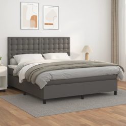 Box spring postelja z vzmetnico siva 180x200 cm umetno usnje