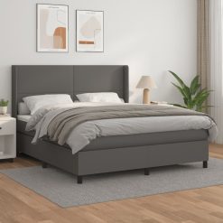 Box spring postelja z vzmetnico siva 180x200 cm umetno usnje