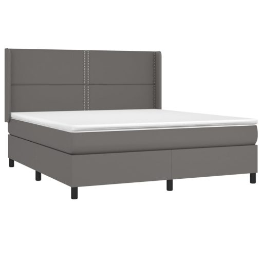 Box spring postelja z vzmetnico siva 180x200 cm umetno usnje - Image 3