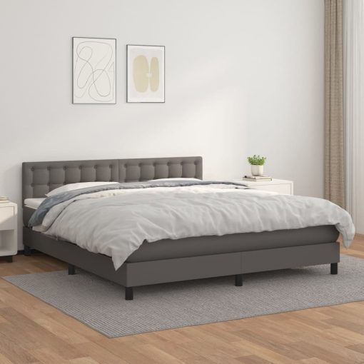 Box spring postelja z vzmetnico siva 180x200 cm umetno usnje