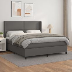 Box spring postelja z vzmetnico siva 180x200 cm umetno usnje