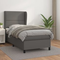 Box spring postelja z vzmetnico siva 80x200 cm umetno usnje