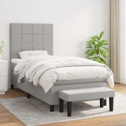 Box spring postelja z vzmetnico svetlo siv 100x200 cm blago