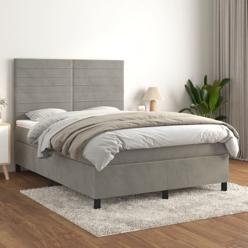 Box spring postelja z vzmetnico svetlo siv 140x190 cm žamet