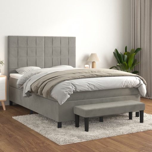 Box spring postelja z vzmetnico svetlo siv 140x190 cm žamet