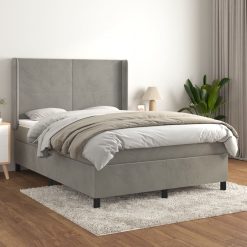 Box spring postelja z vzmetnico svetlo siv 140x190 cm žamet