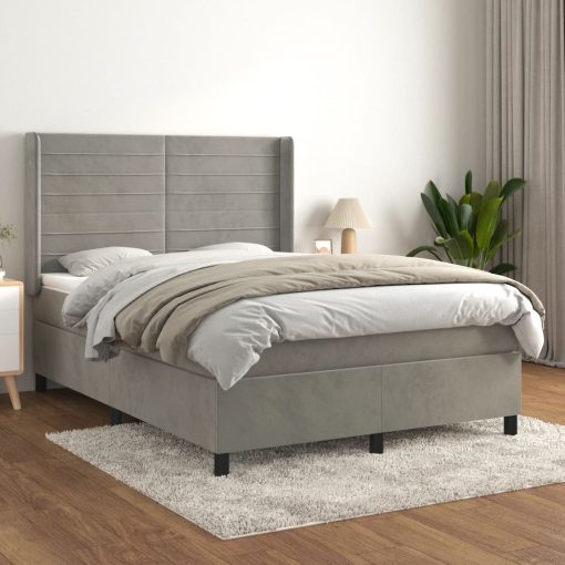 Box spring postelja z vzmetnico svetlo siv 140x190 cm žamet