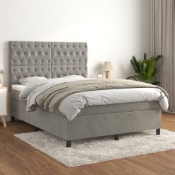 Box spring postelja z vzmetnico svetlo siv 140x190 cm žamet