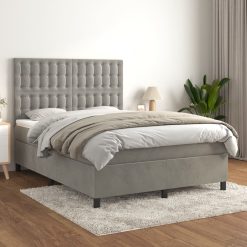 Box spring postelja z vzmetnico svetlo siv 140x190 cm žamet