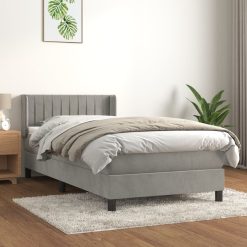 Box spring postelja z vzmetnico svetlo siv 90x190 cm žamet