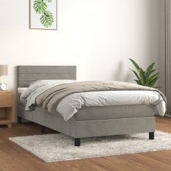 Box spring postelja z vzmetnico svetlo siv 90x190 cm žamet