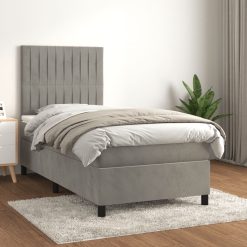 Box spring postelja z vzmetnico svetlo siva 100x200 cm žamet