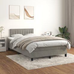 Box spring postelja z vzmetnico svetlo siva 120x200 cm žamet