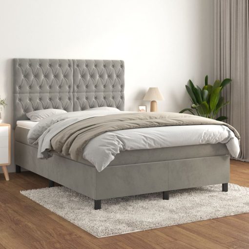 Box spring postelja z vzmetnico svetlo siva 140x200 cm žamet