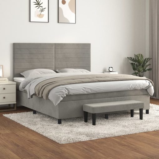 Box spring postelja z vzmetnico svetlo siva 160x200 cm žamet