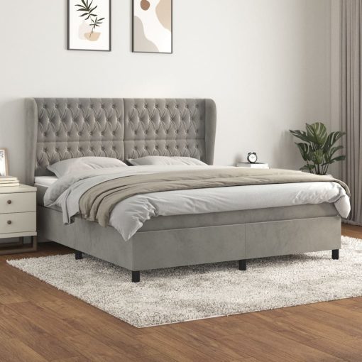 Box spring postelja z vzmetnico svetlo siva 160x200 cm žamet