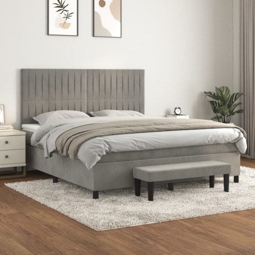 Box spring postelja z vzmetnico svetlo siva 180x200 cm žamet