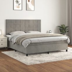 Box spring postelja z vzmetnico svetlo siva 180x200 cm žamet