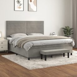 Box spring postelja z vzmetnico svetlo siva 180x200 cm žamet