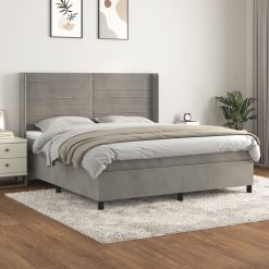 Box spring postelja z vzmetnico svetlo siva 180x200 cm žamet