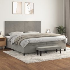 Box spring postelja z vzmetnico svetlo siva 200x200 cm žamet