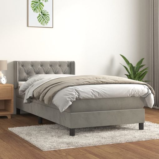 Box spring postelja z vzmetnico svetlo siva 80x200 cm žamet