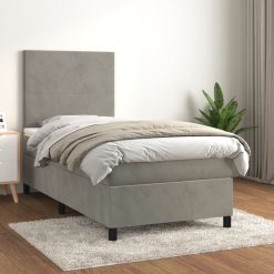 Box spring postelja z vzmetnico svetlo siva 80x200 cm žamet